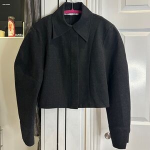 Zara Dark Grey Cropped Button Up Top Balloon Long Sleeve Collared XS Chic Modern